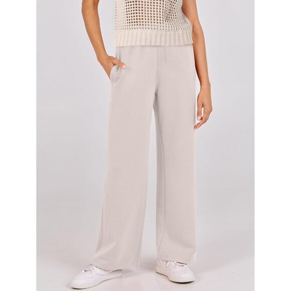 Women Two Piece Crochet Sheer Knit Sweater Top Wide Leg Pants Lounge Sets - Picture 8 of 9